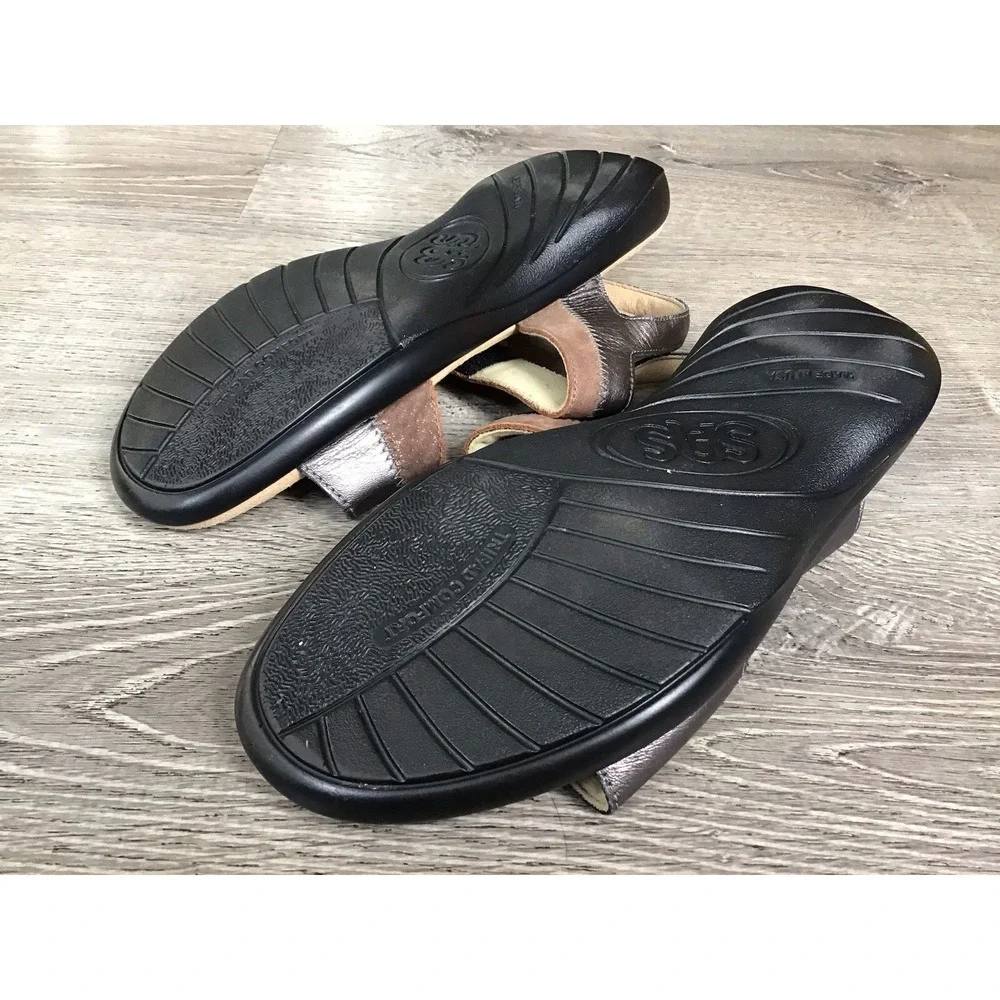 SAS Nudu Sandals Shoes Womens Size 11 M Gunmetal Bronze Leather Orthotic